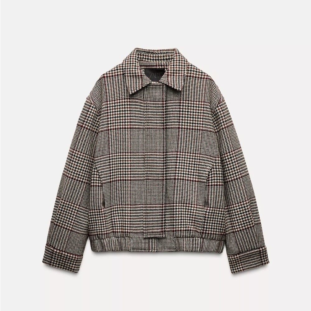 Zara Black and White Plaid Bomber Jacket